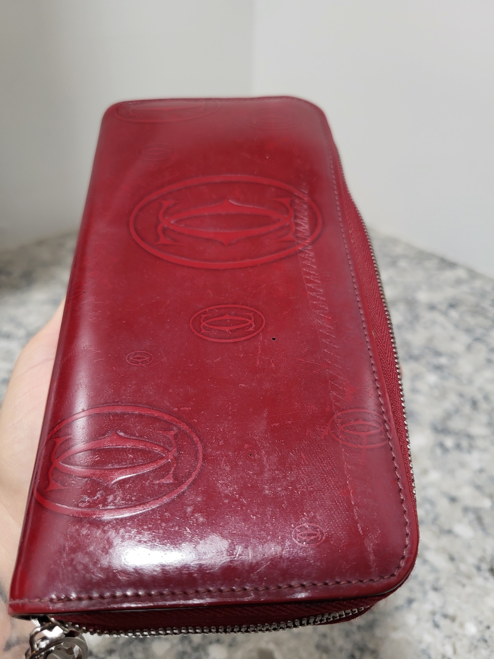 Cartier Birthday Patent Leather red zip-around wallet